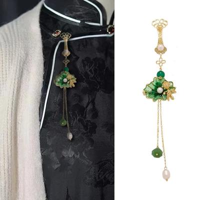 Originale Foglia di Loto perla squisito pesce rosso nappa verde fresco ciondolo lungo spille di Giada Hotan naturale per donne Gioielli Hanfu