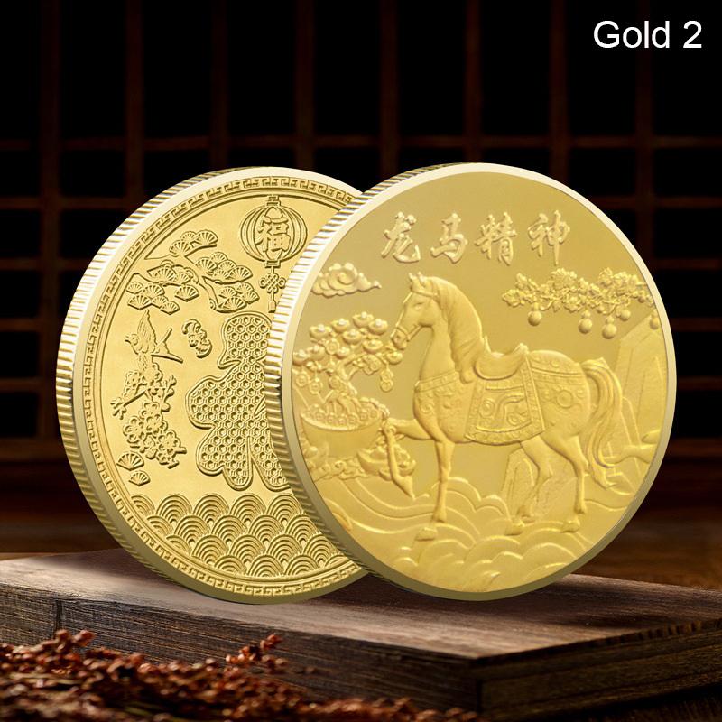 

2026 Новый год 40 мм Китайские монеты Счастливое животное Лошадь Коллекционные монеты Металлическая коллекция Монета Сувенир Серебро Золото Памятные медали 2 золотой