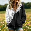 Women's Floral Print Long Sleeve Hooded Jacket with and Pockets Casual Fashion