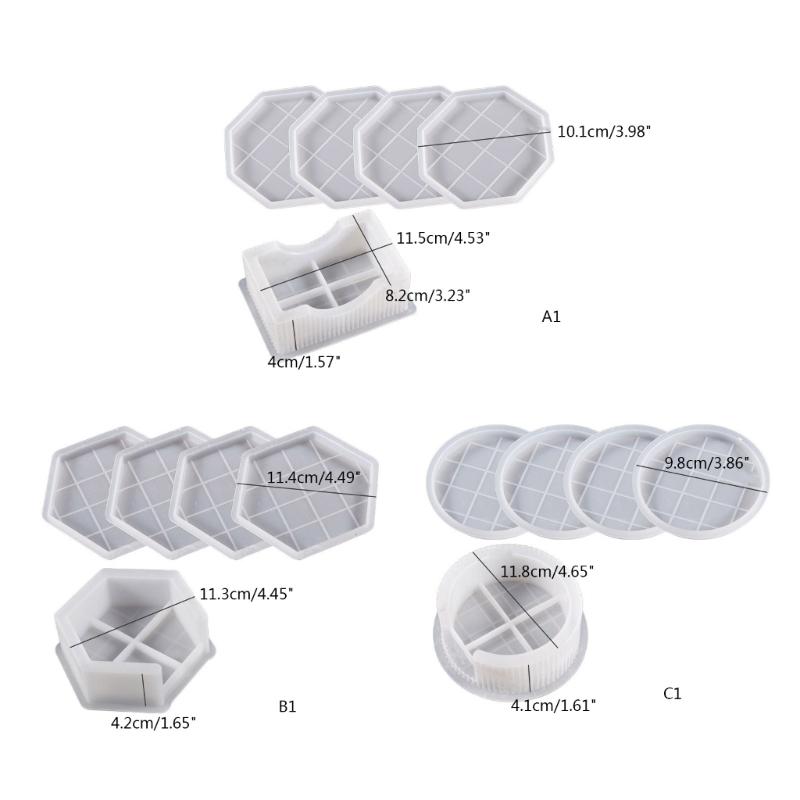 1/5x Coaster Resin Casting Moulds Round Octagon Epoxy Casting Mould Resin Tray Coaster Mould Kit DIY Craft Home Ornament