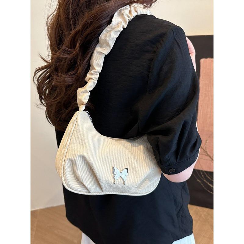 Color Solid Ruched Butterfly Trendy Crossbody Bag Handbag With Detail Stitching