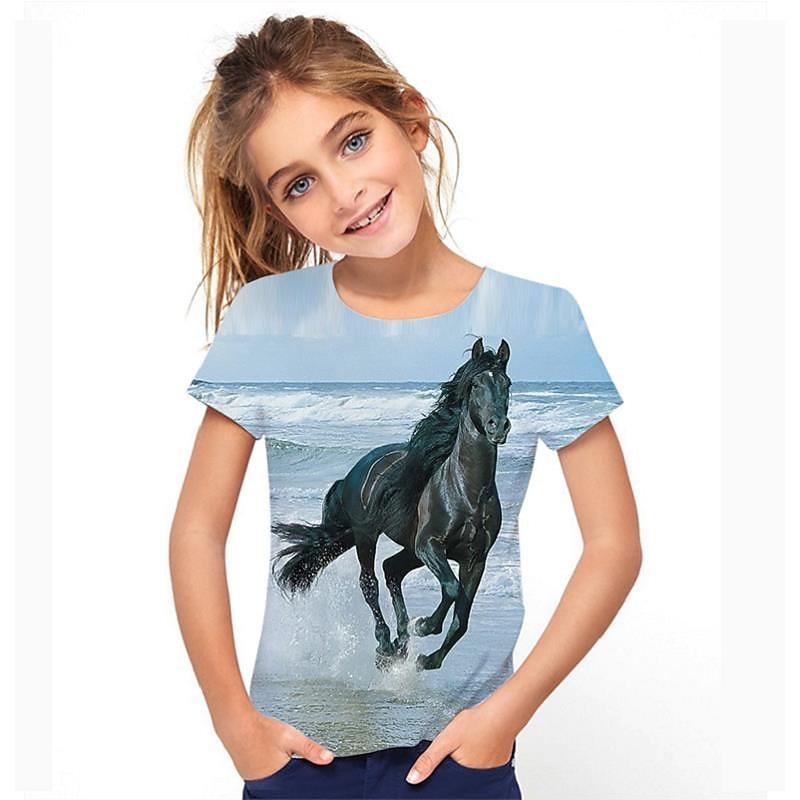 3D Pattern Animal Print Children's T-shirt Short Sleeved Summer Sports Fashion Street Casual Top