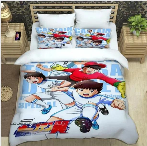 Kreslená ložní souprava, souprava přikrývky Kapitán Tsubasa, povlak na přikrývku s povlakem na polštář do domácí ložnice, dárky pro chlapce a dívku