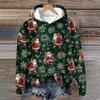 Women's Fashion Long Sleeve Christmas Print Loose Hooded Sweatshirt Top