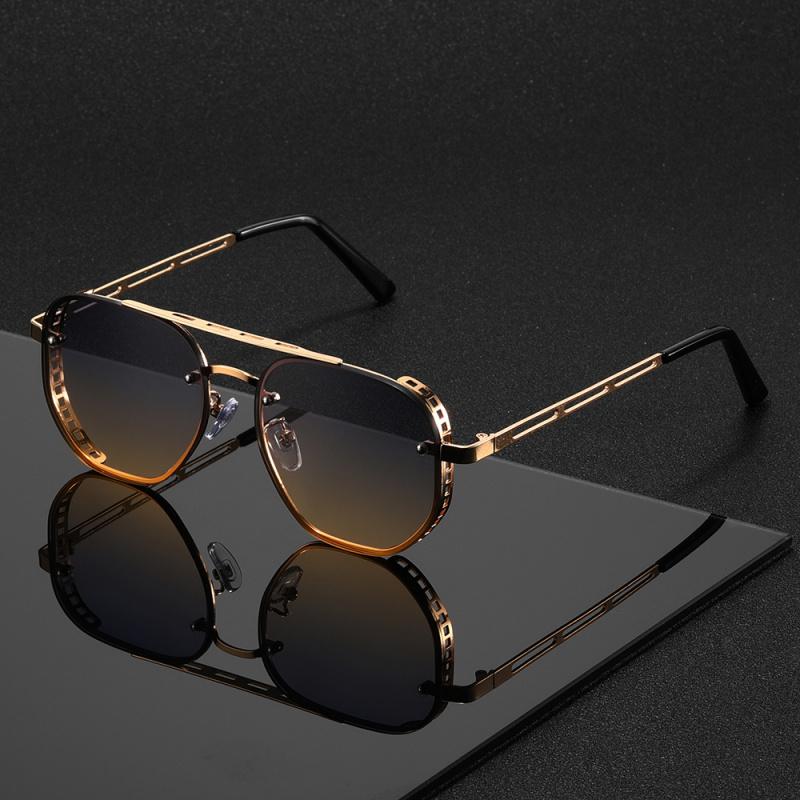 Classic and fashionable double-beam metal sunglasses, high-end, simple and versatile sunglasses