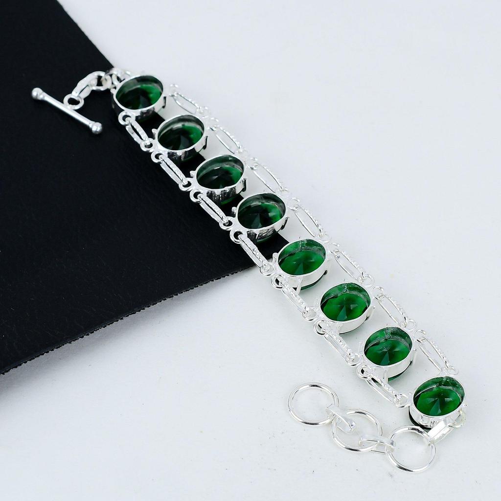 Grüner Turmalin Edelstein Handgemachtes 925 Sterling Silber Armband, Grünes Turmalin Armband für Frau, Unisex Armband, Wattegeschenke