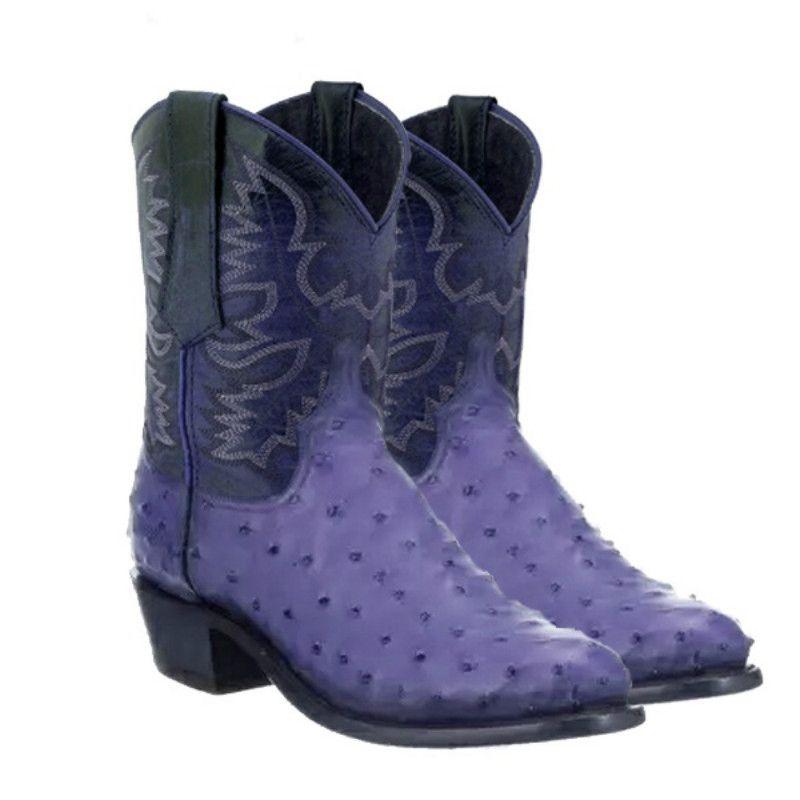 Bottes de cowboy western pour hommes en autruche, noir