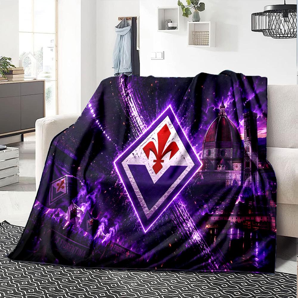 Fiorentina Football Crest Flannel Blanket, Soft Polyester, Modern Design, All-Season for Camping, Travel, Gifts for Holidays or Birthdays