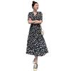 Large Size New Temperament Age-reducing Chiffon Dress Women's Summer Fat Mm Belly Covering and Thin Long Black Floral Dress