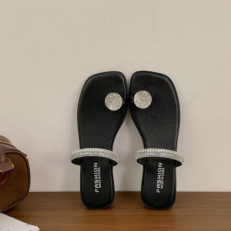 Sandals women wear summer new rhinestone fashion thick heel set toe slippers women