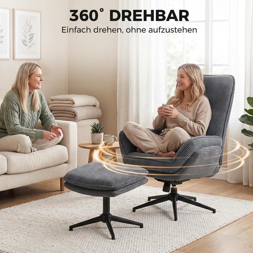 Relax Armchair With 130 Degree Reclining Function TV Armchair With Ottoman And Steel Frame Gray