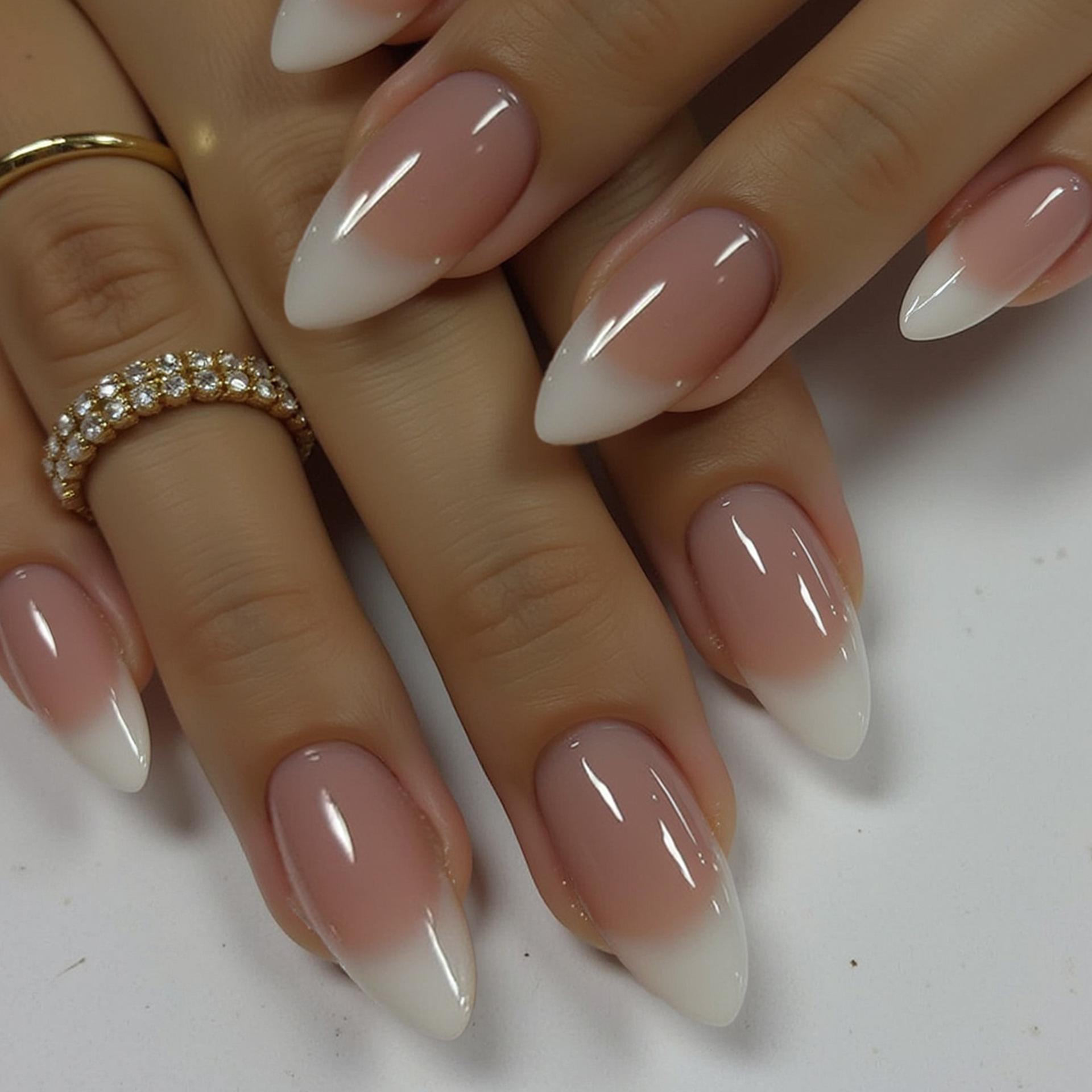 24 штуки надеваемых доспехов средние и длинные миндально-белые французские градиентные накладные ногти патчи для ногтей готовое изделие