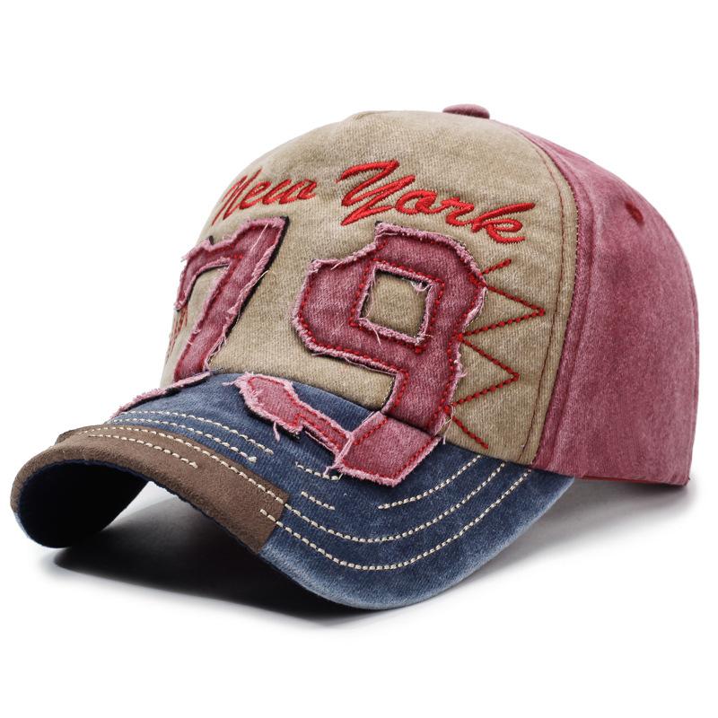 

New York 79 Embroidery Baseball Cap Vintage Color Block Washed Distressed Sun Hat Breathable Adjustable Dad Hats For Women Men Adjustable темно-синий