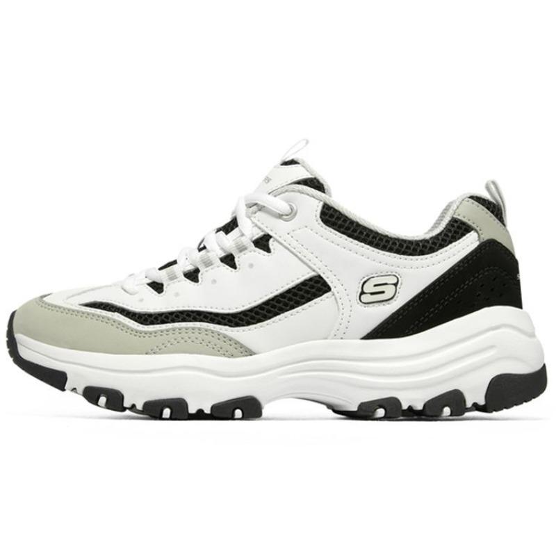 Skechers Arch Fit D LITES Women Low Chunky Sneakers White Coffee Black 8730066-WLGY 35