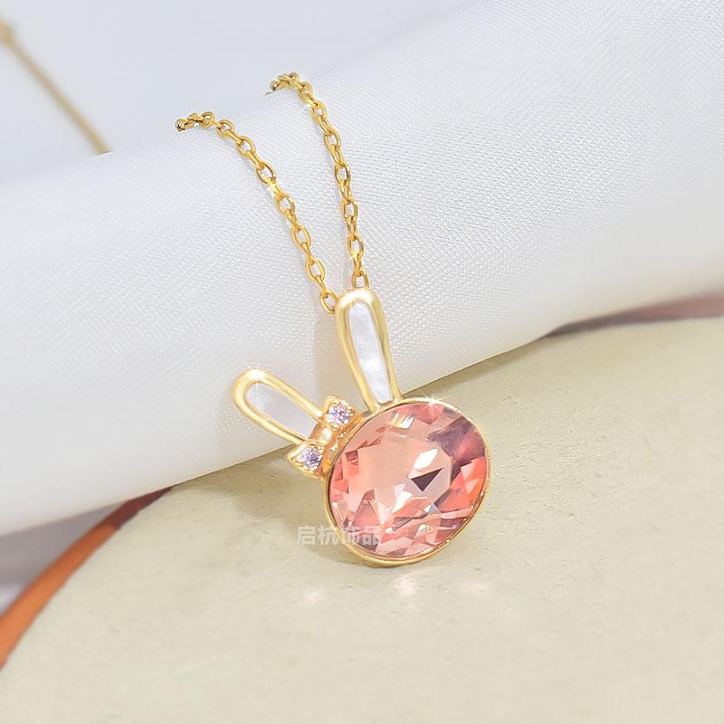 Titanium Steel Bunny Necklace Light Luxury Trend Women'S Collarbone Chain Pink Crystal Pendant Jewelry