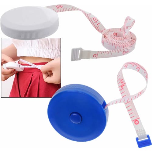 Audiophile Diet Tape Measure, Soft Type, 1.5m, Centimeter and Inch Indications, Retractable, Push Button, White, Blue, 2-Piece Set