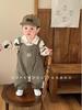 Boys' Autumn 2025 Korean Style Cartoon Shirt & Overalls Set - Fashionable Spring Outfit for Babies