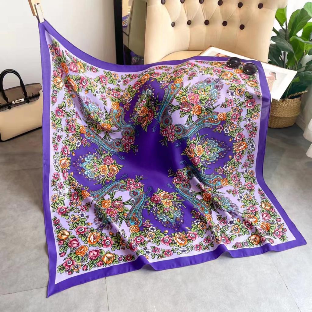 110*110Cm Russian Floral Square Scarf Women Flower Printed Ukrainian Shawl Babushka Bnadana Scarves Handkerchief Head Wraps