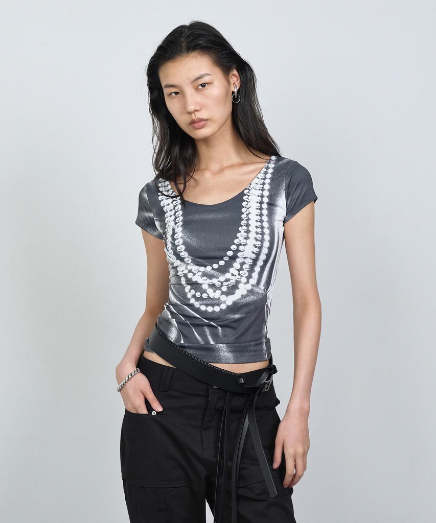 Nash Pearl Necklace Printed T-Shirt Black