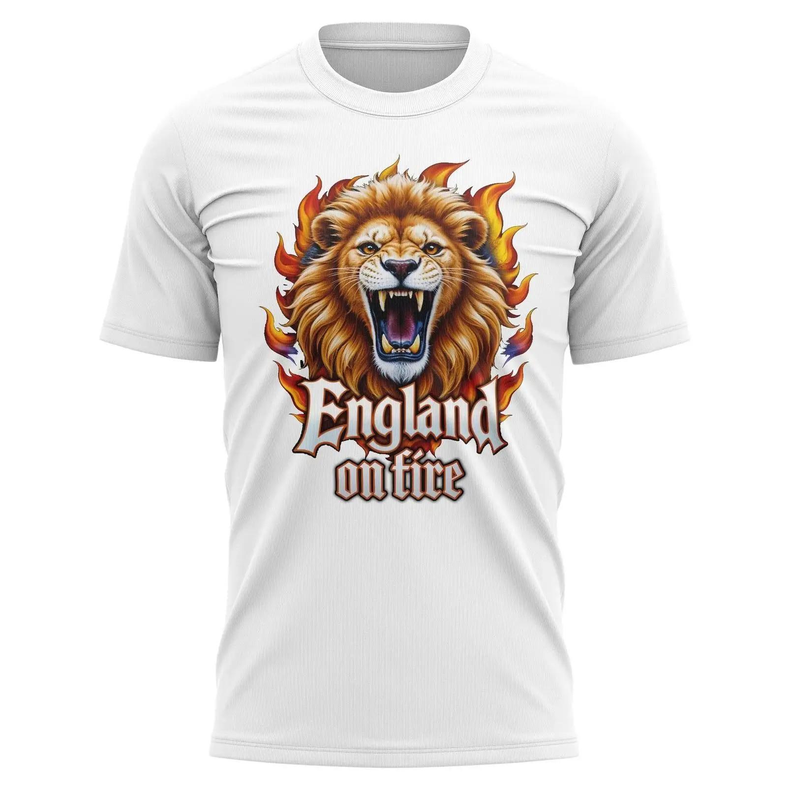 

England on Fire Mens T Shirt English Lion Design Patriotic for Him vintage Washed Unisex designer clothes Casual Soft 5XL різнокольоровий