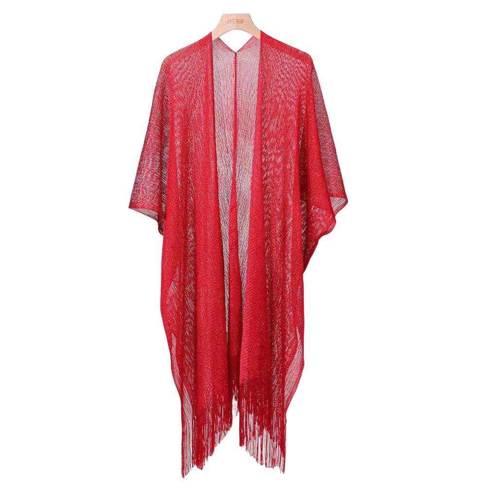 

Shining Women Shawl Tassel Cardigan Shawl New Fashion Top Scarf Women Girls червоний