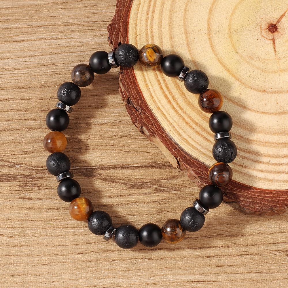 Festive Gifts Natural Tiger Eye Lava Rock Matte Onyx Beaded Bracelet Minimalist Fashion Jewelry Suitable For Daily Wear And Gifting