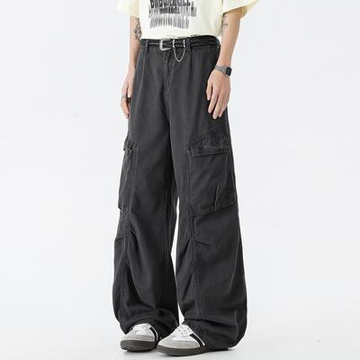 New American Micro-pull Jeans Men's Loose Straight Design Pleated Overalls