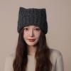 Cute Cat Eared Woolen Hat for Women Thickened Plush Ear Protecting Hat for Autumn and Winter Versatile Knitted Hat Big Head Circumference