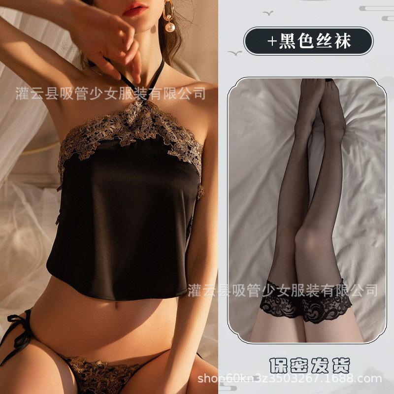 Sex underwear sexy belly pocket large size strap women's belly pocket hanging neck lace satin