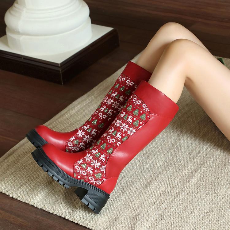 Autumn and winter thick heel low heel high boots embroidery large size round pointed retro belt buckle Martin boots