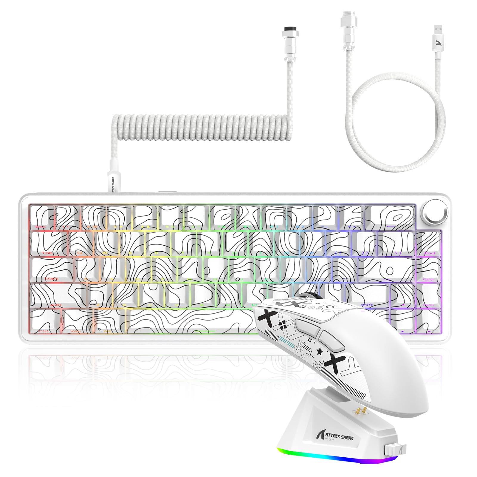 

Ігрова клавіатура ATTACK SHARK X65PRO HE з магнітними перемикачами Набір бездротової миші X11 Висока швидкість спрацювання 8000 Гц Провідний режим В комплекті док-станція для зарядки 3 режими білий