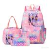 KPOP Nylon 3 Piece Set School Backpack for Students with Cartoon Print Air Cushion Design