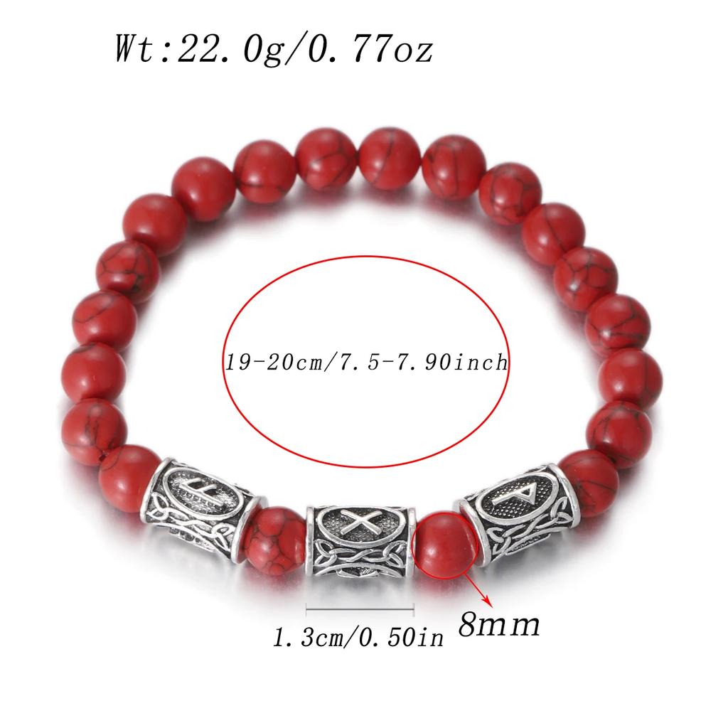 Viking Men Bracelet Norse Runes Stone 8mm Natural Jade Sodalite Turquoise Lava Beads Jewelry Bangles Homme Pulseras