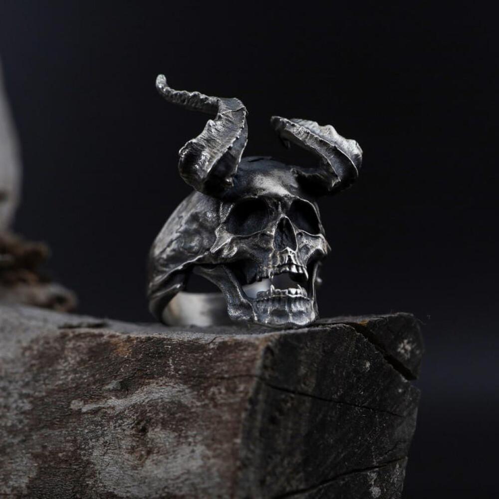 Vintage Punk Stainless Steel Skull Rings For Men Gothic Punk Satan Demon Horror Skull Ring Hiphop Motorcycle Rock Biker