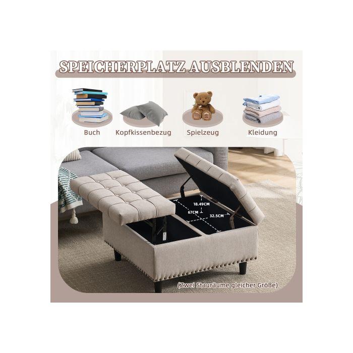 Chaise De Rangement - MUVOE - Banc Relevable - Tissu Doux - Beige - 1 Place