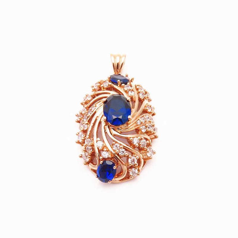 Exquisite 585 Purple Gold Pendant, Rose Gold Plated Collarbone Chain, Fashionable And Generous Pure Russian Luxury Bluestone Necklace.