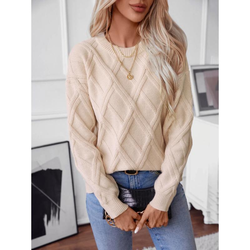 Autumn and winter new solid round neck diamond women's casual knitted Sweater 2024