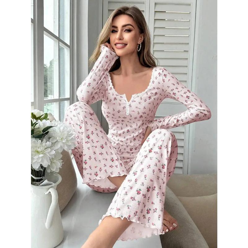 Spring and Autumn Ladies Sexy Pajamas Homewear Suit Girls Homewear Sexy Leisure Fashion Pajamas Homewear Two-Piece Suit