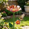 Outdoor Garden Decor Metal Flower Stake Bee Watering Station Bird Bath Butterfly Water Feeder with for Pollinators Birds Yard Patio Floral Sculpture
