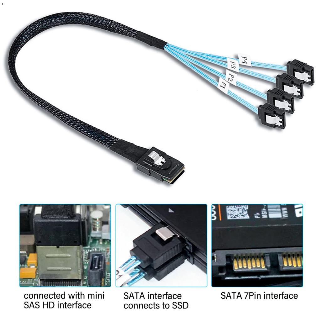 Mini SAS To 4 SATA Cable 7Pin 12Gbps Tinplated Copper Gold Plated Contactor SFF 8087 To 4SATA Cable
