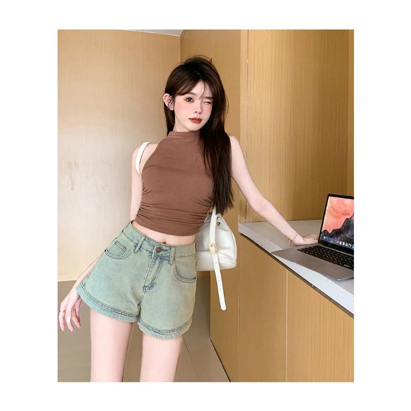 Vintage Spice Denim Shorts Women's Summer High-waisted A-line Skinny Stretch Hot Pants