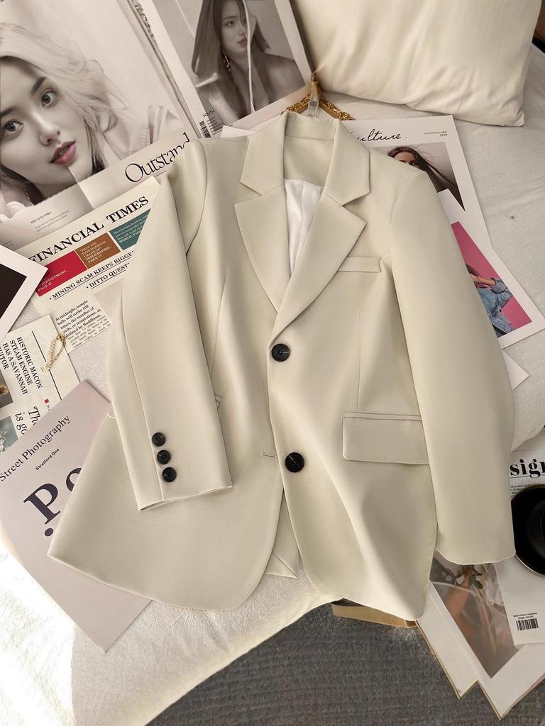 Korean Style Off-White Blazer for Women - Autumn 2025 Influencer Street Style Casual Suit