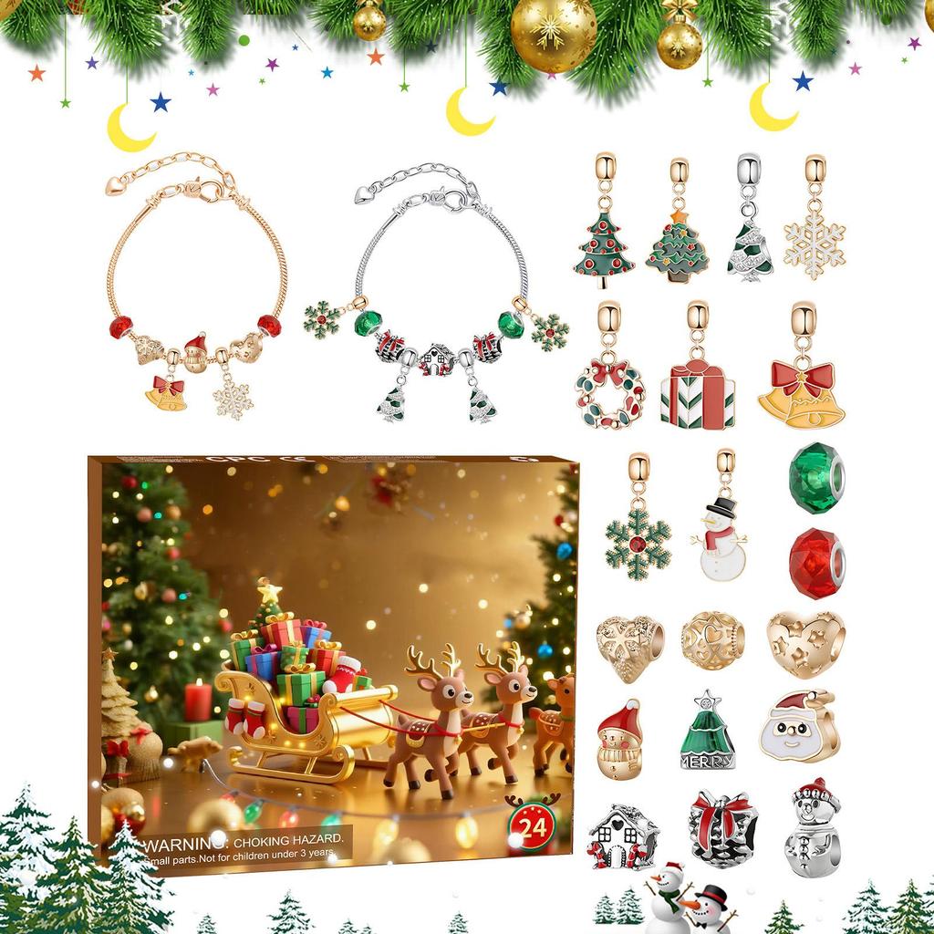 Christmas Advent Calendar DIY Bracelet 24-Days Countdown Jewelry Making Gift Box Calendar Advent 2025 Girls Bracelet Kit
