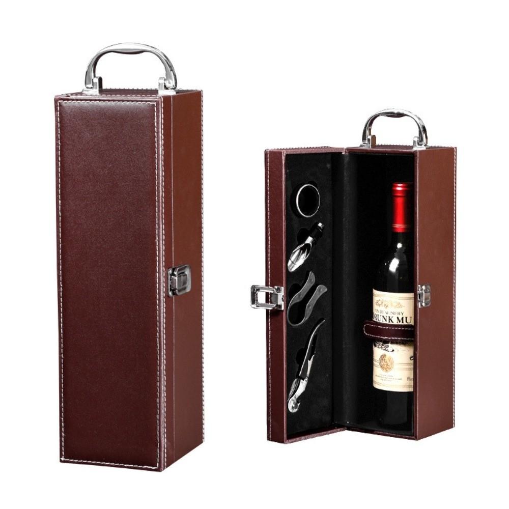PU Leather Portable Carrier Tote with 4 Accessories Set Red Wine Storage Box Wine Gift Box Gifts