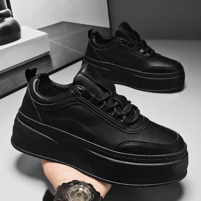 New Men's Board Shoes Thick Sole Elevated Shoes Trendy Fashion Casual  Student Four Seasons Little White