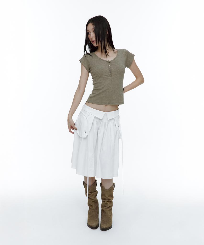 ROUGHNECK Ascii Cross Henley Neck T-Shirt Khaki Brown