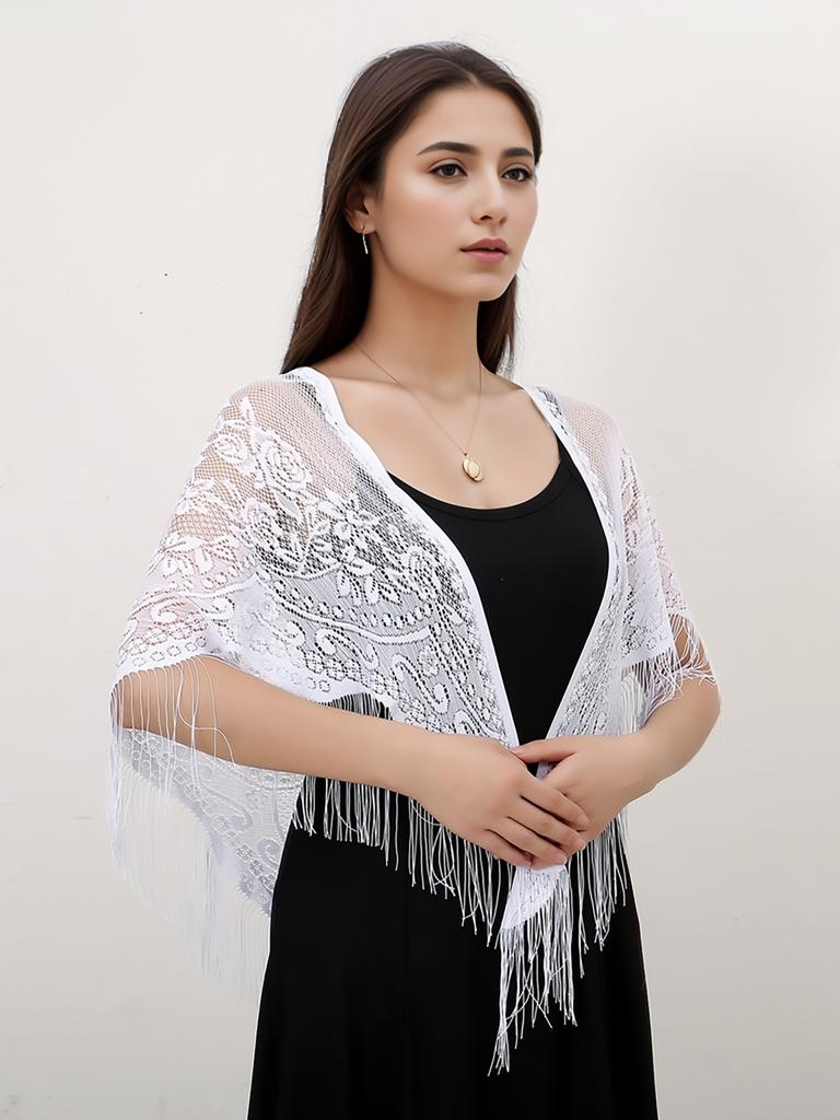 Pure Color Lace Triangle Scarf Women Evening Dresses Shawl Hollow Mesh Bridal Bridesmaid Wedding Party Shawl Lady Capes Wraps