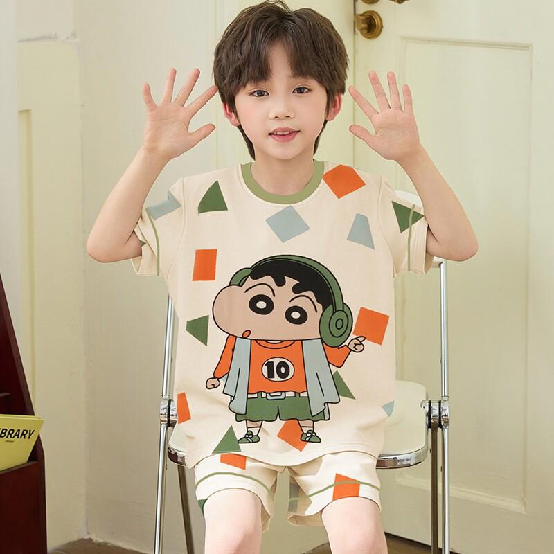 Boys Cotton Short Sleeve Pajama Set Lightweight Sleepwear Kids Teens Home Outfit