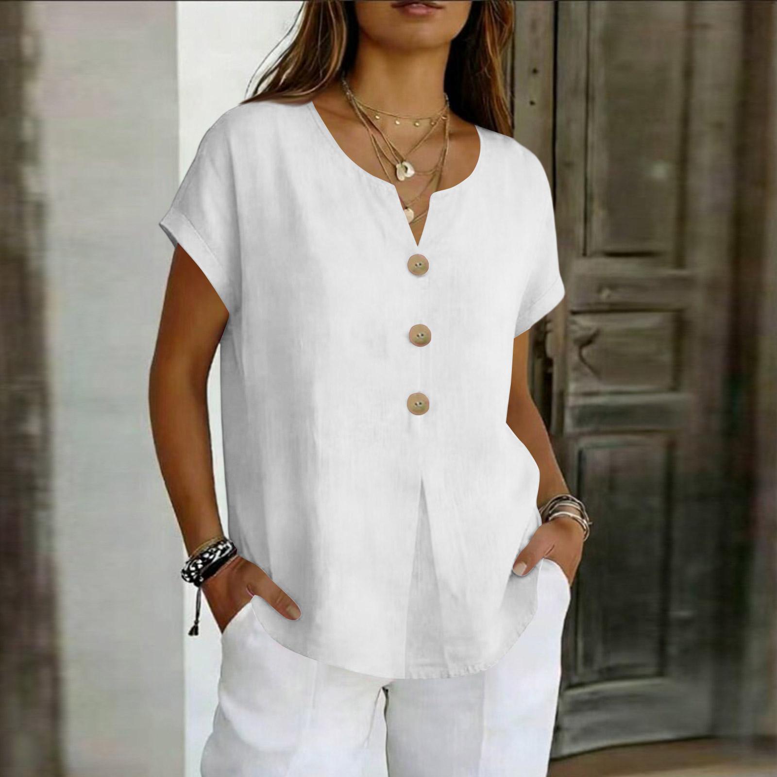 

Women s Casual Short Sleeve V-neck Button Top XL