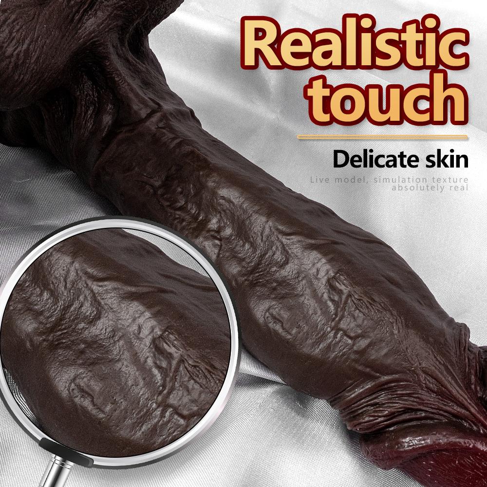 Super Soft Black Tendons Thick Artificial Phallus Female Dildo Liquid Silicone Female Masturbator Sex Toy